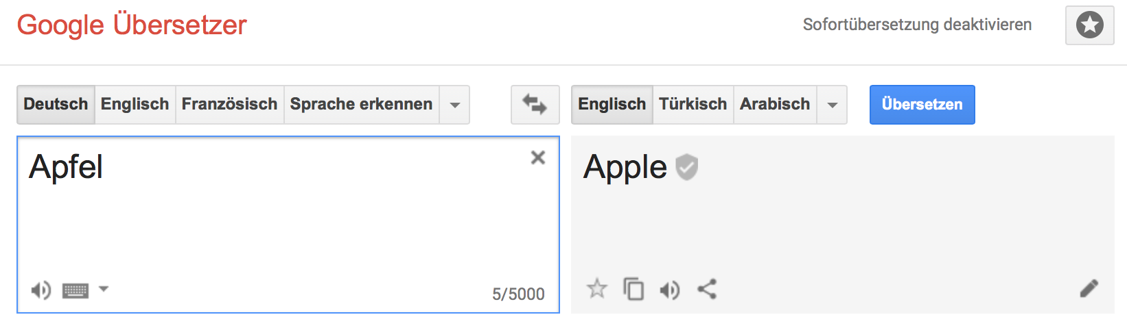 Screenshot von Google Übersetzer